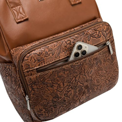 Kinmac Wide Open Style Laptop Backpack for Laptop Up to 15.6 Inch Men Women Travel Outdoor Backpack (Coffee Flower PU) - color: Coffee Flower Pu