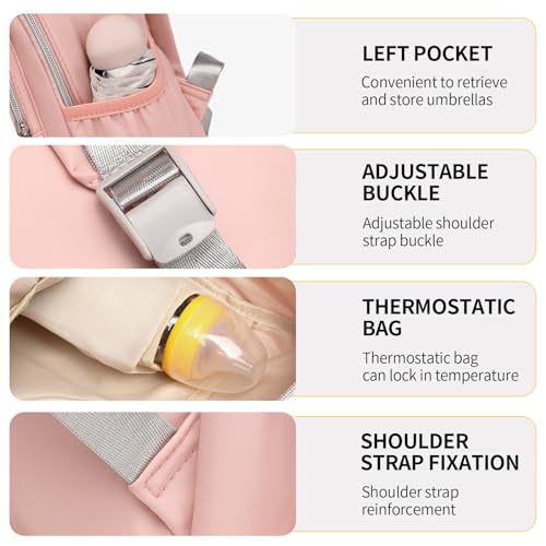 Small Diaper Bag Backpack, Mini Diaper Bag Purse with 10 Pockets, Travel Baby Bag for Baby Girls, Insulated Pockets, Stroller Straps,pInk - color: Pink