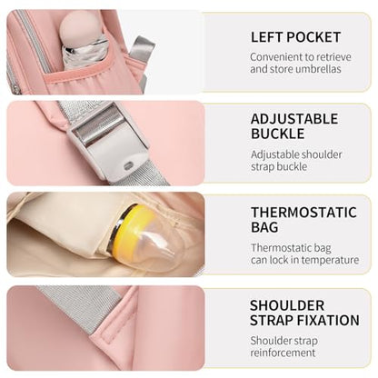 Small Diaper Bag Backpack, Mini Diaper Bag Purse with 10 Pockets, Travel Baby Bag for Baby Girls, Insulated Pockets, Stroller Straps,pInk - color: Pink