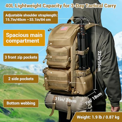 kokkoya 40l Slim Tactical Backpack with Laptop Compartment Molle System Webbing Lightweight Bag for Men Travel Hiking Camping Everyday Carry 17 inch Laptop Army Green - color: Army Green