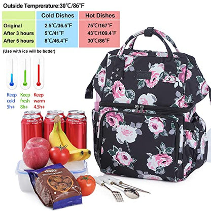 AmHoo Insulated Lunch Box Cooler Backpack Waterproof Leak-Proof Lunch Bag Tote for Men Women Hiking Beach Picnic Trip with Strongest YKK Zipper Rose Flower Pattern - color: Multi-2