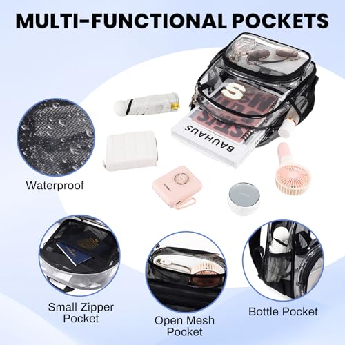 PIG PIG GIRL Clear Backpacks for Stadium Events Approved 12×6×12 Clear Bookbag for Women Mini Transparent Letter Back Pack, Black, Letter-S - color: Black, style: S