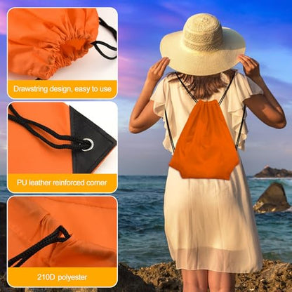 KUUQA 2Pcs Orange Drawstring Backpack Bags Cinch Sack Bulk String Backpack Storage Bag - color: Orange