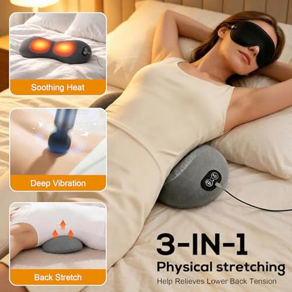 3 in 1 Lower Back Massager, Triple Fusion Back Massager with Heat, Vibration and Stretch, Lumbar Support Pillow with Ergonomic Memory Foam for Bed and Chair (Grey) - color: Grey