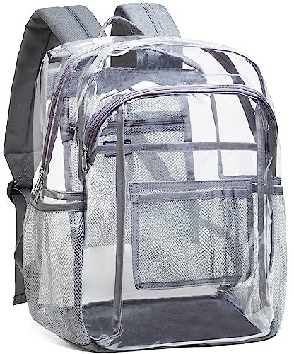 Vorspack Clear Backpack Heavy Duty - Clear Book Bag with Multi-pockets Large See Through Backpack for College Workplace - Grey - color: Grey, size: Large