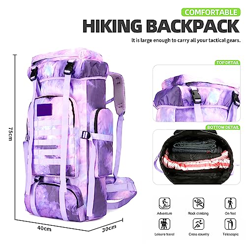 King'sGuard 70L Camping Hiking Backpack for Men Women Large Military Tactical Backpack Molle Rucksack Backpack for Outdoor - color: Purple Nebula