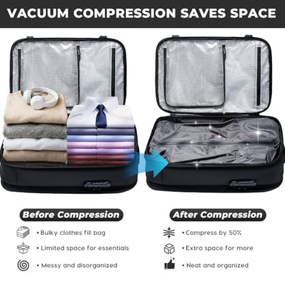 BANGE Vacuum-Seal Travel Backpack with Pump and Vacpack Compression System, Water Resistant Large Carry-On Backpack with Laptop Compartment and TSA Lock - Flight Approved, Black (With Air Pump) - style: With Vacuum & Pump