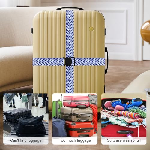2 Pack Luggage Straps for Suitcases, Adjustable Travel Belt with Double Lock and Quick Release Buckle, Heavy Duty Nylon Bag Packing Strap, Unique Identifiers Business Travel Accessories-Blue Wave - color: 24020 Blue Wave