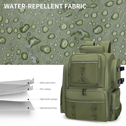 WANOON Fishing Backpack,Tackle Bag,with Tackle Boxes. Large Fishing Bag, Strong Materials - color: Army Green, size: 42L-With Tackle Boxes