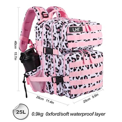 LHI Tactical Military Backpack for Men and Women 25L/35L Army Assault Pack Bag Small Rucksack with Bottle Holder - color: 25l-pink White, size: Small