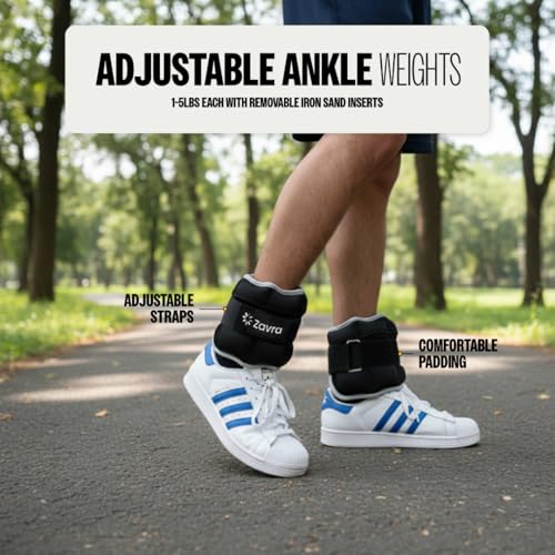 Ankle Weights Set - 10 Lbs Pair (5 Lbs Each) - Adjustable Leg Weights for Women & Men - Iron Sand Filled SBR Strap for Walking, Jogging, Aerobics & Resistance Training