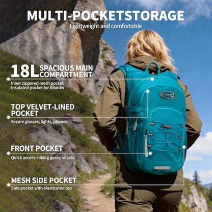 KABAQOO Hydration Backpack, 18L Multipurpose Hiking Backpack with 3L Water Bladder, Water Backpack Insulated Hydration Pack Ideal for Hiking and Cycling - color: Lake Blue