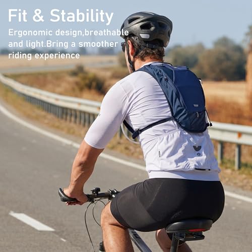 N NEVO RHINO Hydration Backpack,Water Backpack with 50 oz /1.5L Water Bladder, Bike Hydration Pack for Men Women, 6L Lightweight Hydration Hiking Backpack for Cycling Hiking - color: Navy Blue