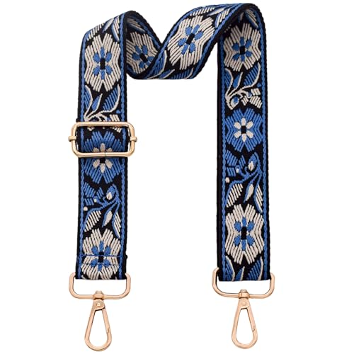 Replacement Purse Strap Shoulder Strap Adjustable Crossbody Strap for Women Crossbody Wide Shoulder Bag - color: Blue Floral-gold Metal
