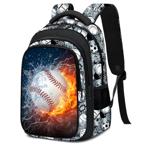 School Backpack for Boys - Baseball Boys Backpack for Kids Children Teens Elementary Middle School - 17″ Sport Bookbag Travel Back Pack for Age 6-18 - color: Baseball Backpack01