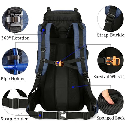 YFREAL 60L Travel Hiking Camping Backpack with Rain Cover,Backpack Water Resistant,Climbing Backpack for Men Women (DEEP BLUE) - color: Deep Blue