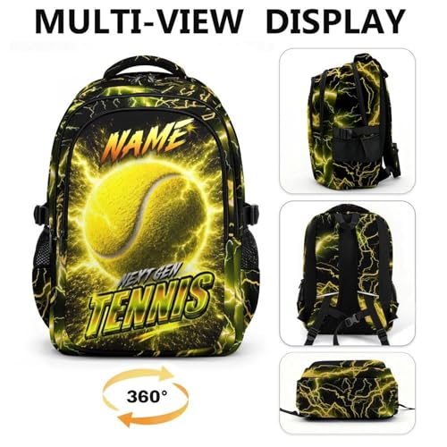 Custom Boys Backpack, Personalized Kids School Bag with Name - 17" Cool Tennis Bookbag for Elementary Middle Students, Reflective Ergonomic Design - color: Yellow