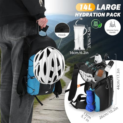 Hydration Backpack - Lightweight Water Backpack with 2L Water Bladder, Small Hiking Backpack for Running Cycling Camping Rave for Men Women - color: Blue1