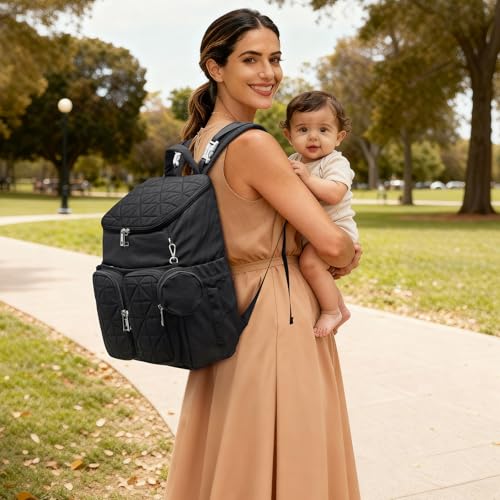 G4Free Diaper Bag Backpack for Moms Dads Travel Baby Bag with Pacifier Case & Insulated Pockets,Black - color: Black