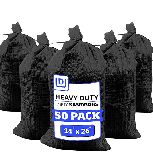 DURASACK Heavy Duty Sand Bags with Tie Strings Empty Woven Polypropylene Sand-Bags for Flood Control with 1600 Hours of UV Protection, 50 lbs Capacity, 14x26 inches, Black, Pack of 50 - color: Black, size: 50 Sandbags