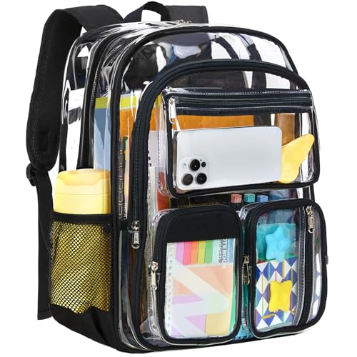 Vorspack Clear Backpack for School - Heavy Duty Transparent Bookbag for Girls Boys Large See Through Backpacks for Teens, Work, Travel, Festival - Black - color: Black, size: Large