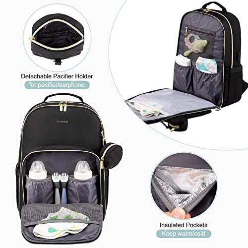 LOVEVOOK Diaper Bag Backpack, Quilted Baby Bag with Changing Pad & Pacifier Holder, Waterproof Travel Diaper Bags for Baby Boys Girls, Stylish and Large Capacity, Lozenge-Black - color: Lozenge-black