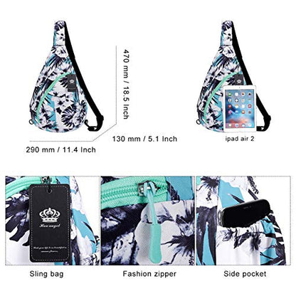 HUA ANGEL Crossbody Sling Bag for Men & Women Lightweight Waterproof Chest Shoulder Bag for Travel Hiking & Everyday Use - color: Black White Flower