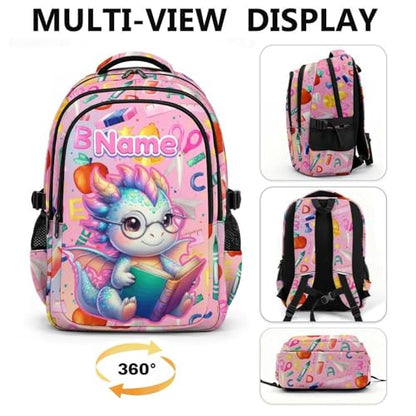 Kids Backpack Personalized Dragon Backpack for Girls, 17 Inch Pink Custom Schoolbags for College Preschool Primary Kindergarten - color: Pink1