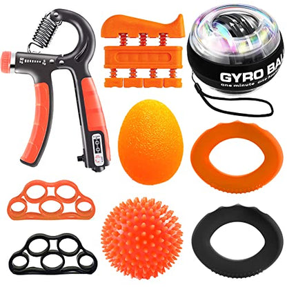 Hand Grip Strengthener Workout Kit (10Pcs) Hands Grip Strength Trainer, Forearm Gripper, Finger Exerciser Stretcher Wrist Ball, Stress Relief Ball for Men and Women, Injury Recovery - color: HSK02