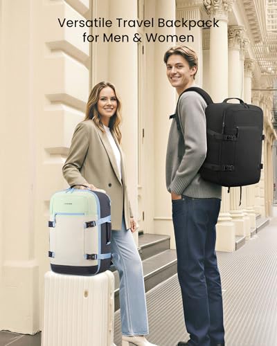 LOVEVOOK 40L Travel Backpack for Women & Men, Airline Approved Carry On Backpack with 3 Packing Cubes, TSA Personal Item Bag, Waterproof Weekender Overnight Backpack Fits 17" Laptop - color: Fresh Green - Beige - Dark Gray, size: Large-40L-4Pcs