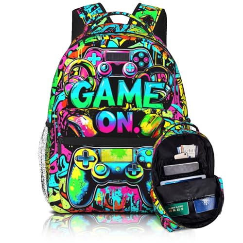 Gaming Backpack For Kids Boys Video Game Backpack Game School Bookbag For Boys Children Teens Elementary Middle School Ages 6-18 - color: Abstract Game