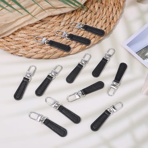 12 Pcs Replacement Zipper Pull Leather Zipper Pulls Replacement for Luggage, Backpacks, Suitcases, Jackets, Wallets, Handbags (Black) - color: Black