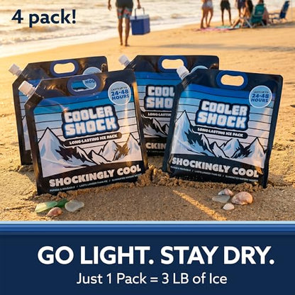 Cooler Shock Reusable Ice Packs for Cooler - Long Lasting Cold Freezer Packs for Coolers and Lunch Boxes - Cooler Ice Packs for Camping Gear, Fishing, Road Trips, Beach Must Haves - style: Medium - With Handle - 4pk