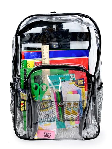 School Supply Boxes | 17" (Black or Clear) Backpack Bundle for (Elementary, Intermediate, or High School) (Intermediate Pallet (180 Pack), Clear) - color: Clear, style: Intermediate Pallet (180 Pack)