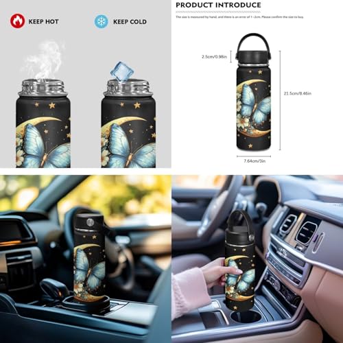 ZOUTAIRONG Backpack for School Lightweight Small Thermos School Bags for Boys Girls 7-10/10-12/12-16, Blue Butterfly Moon Flower Large Capacity Casual Backpack with Side Pockets - color: Blue Butterfly Moon Flower