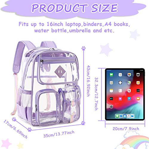 PIG PIG GIRL Clear Backpack for School,Heavy Duty PVC Transparent Bookbag for Girls Stadium Approved See Through Backpack - color: 1-purple