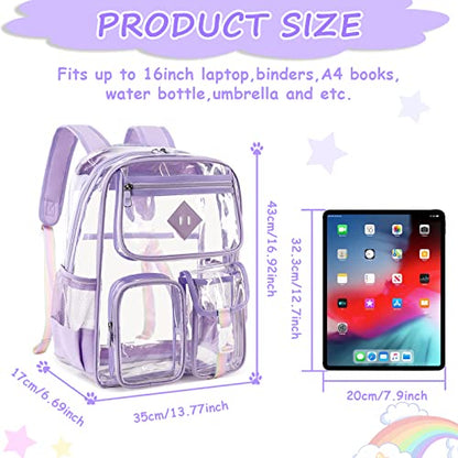 PIG PIG GIRL Clear Backpack for School,Heavy Duty PVC Transparent Bookbag for Girls Stadium Approved See Through Backpack - color: 1-purple