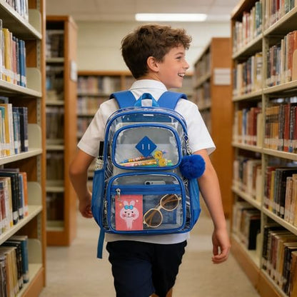 Heavy Duty Clear Backpack for Girls Boys Transparent School Bookbag Kids Durable PVC See Through Backpack-Royal Blue - color: Royal Blue