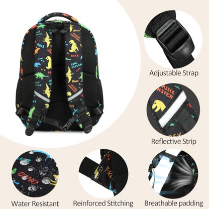 abshoo Lightweight Kids Backpack For Boys Bookbag (Dinosaur Black) | Multi-pocket,Front chest buckle,Reflective strip, Breathable widened strap, Elementary Kindergarten School Bags - color: Dinosaur Black