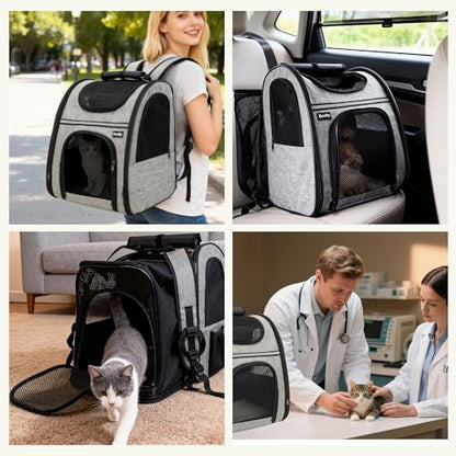 Zavothy Cat Backpack Carrier – Expandable Airline Approved Pet Travel Bag for Cats & Small Dogs, Breathable Mesh Pet Carrier Backpack with Padded Base (Grey) - color: Grey