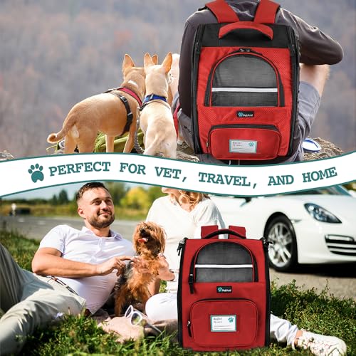PetAmi Dog Backpack Carrier for Small Medium Dogs Large Cats up to 18 lbs, 2 Side Entry, Structured No-Collapse Frame, Airline Approved Ventilated Pet Backpack for Hiking Camping Travel Vet, Red - color: Red