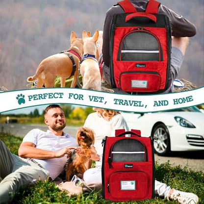 PetAmi Dog Backpack Carrier for Small Medium Dogs Large Cats up to 18 lbs, 2 Side Entry, Structured No-Collapse Frame, Airline Approved Ventilated Pet Backpack for Hiking Camping Travel Vet, Red - color: Red