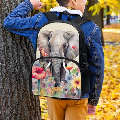 Talayituse Elephant Flower Print Backpack for Kids Girls Boys, Travel Backpack Lightweight Waterproof School Bag Student Bookbag Laptop Backpack with Zippe Pocket - color: Elephant Flower