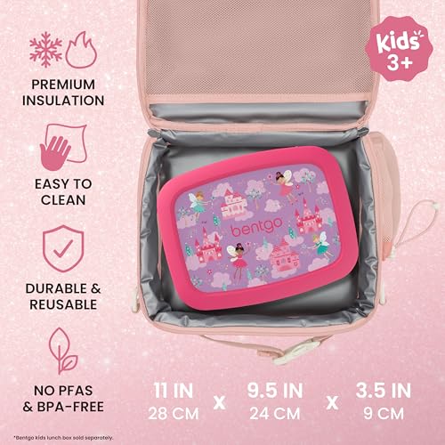 Bentgo Kids Lunch Bag - Double-Insulated, Reusable Lunch Bag for Kids 3+ with Adjustable Strap; Holds Lunch Box/Water Bottle/Snacks; Easy-Clean, Water-Resistant & Pockets (Glitter - Petal Pink) - color: Glitter Edition - Petal Pink