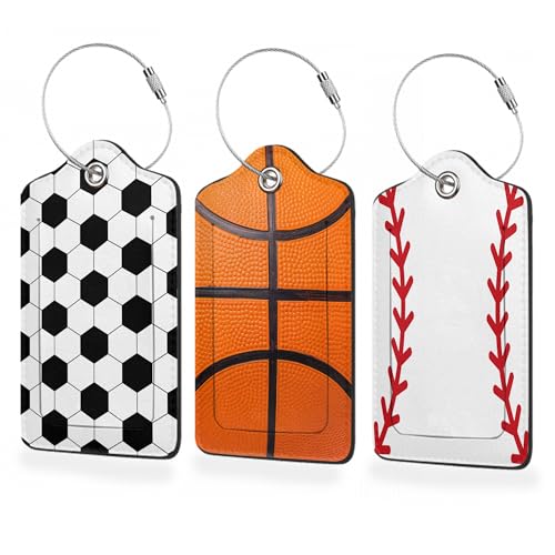 Luggage Tags for Suitcase,3 Pack American Baseball Football Basketball Luggage Tag with Privacy Flap,Name ID Label and Metal Loop for Women Men Teens Travel - color: American Baseball Football Basketball