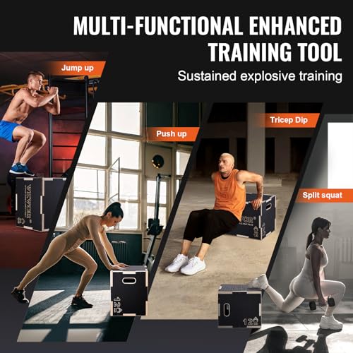 VEVOR 3 in 1 Plyometric Jump Box, Easy-to-Assemble Wood Plyo Box for Jumping Trainers, Home Gym Training and Conditioning - style: 16" x 14" x 12"