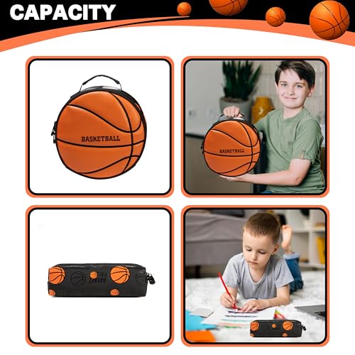 Boys' School Backpack with Lunch Box and Pencil Case - Ideal for Teens and Middle School Students, Orange Basketball - color: 08 Orange