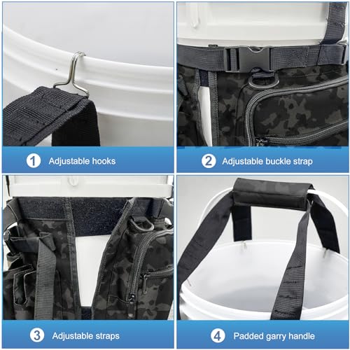 Fishing Bucket Organizer with Bucket Cover Fishing Tackle Bag with Rod & Plier Holder, Multi-Pockets for 5 Gallon Bucket Fishing Gear & Accessories Father Gifts - color: Camouflage