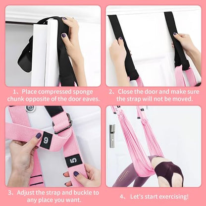 Leg Stretcher Strap Adjustable Fitness Strap Band for Waist Trainer Stretching Door Swing Flexibility Tensile Trainer with Carrying Pouch Back Bend Go Upside-Down for Yoga Practitioner Ballet Dancer Gymnastics Exercises - color: Pink