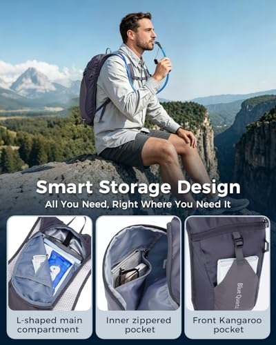 Blue Quartz Hydration Backpack with 2L Water Bladder, Hiking Water Pack with Insulated Compartment for Women Men, Lightweight Running Hydration Vest with Phone Pocket for Cycling, Biking